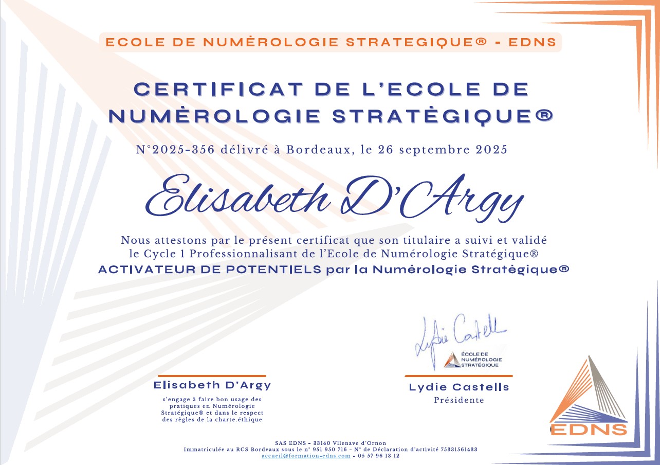 Voir mon diplôme de l'École de Numérologie Stratégique